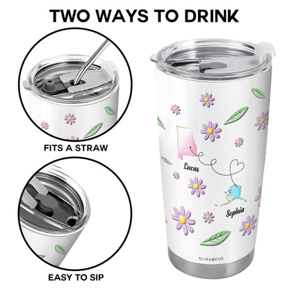 L'amitié ne connaît pas de distance avec des fleurs et des contours d'État - Gobelet personnalisé en acier inoxydable 20 oz 30 oz - BST053_TB