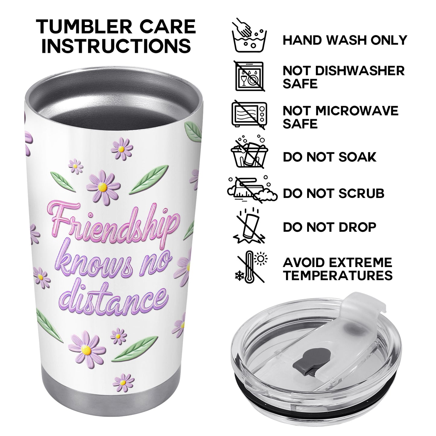 L'amitié ne connaît pas de distance avec des fleurs et des contours d'État - Gobelet personnalisé en acier inoxydable 20 oz 30 oz - BST053_TB
