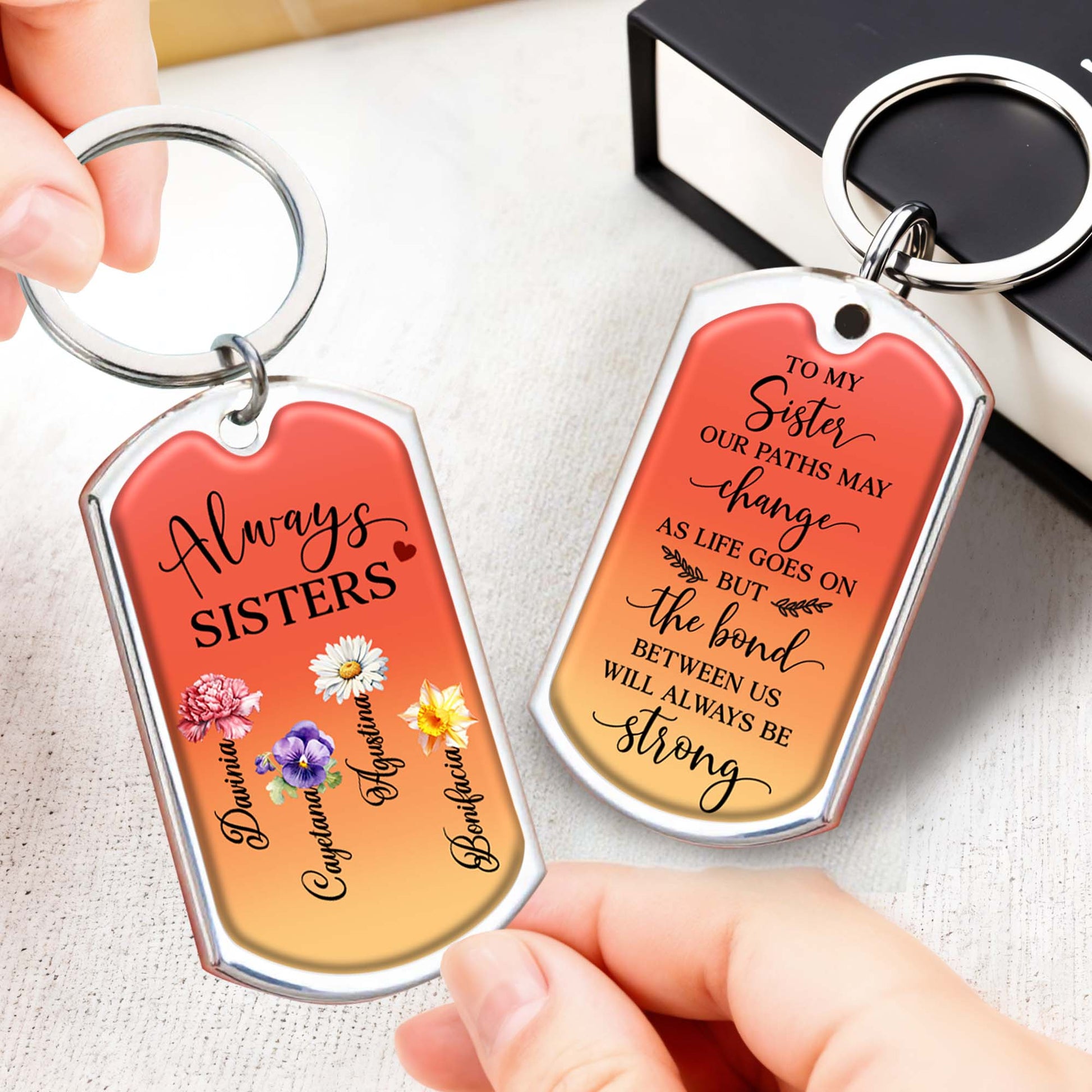 Always Sisters Strong Bond Floral Heart Design