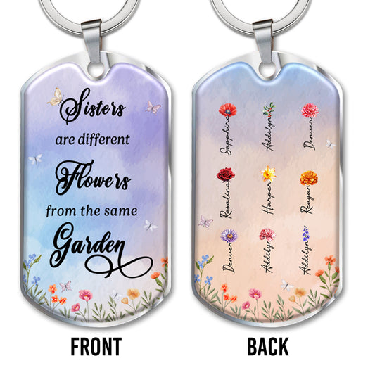 Sisters Different Flowers Same Garden Custom Keychain