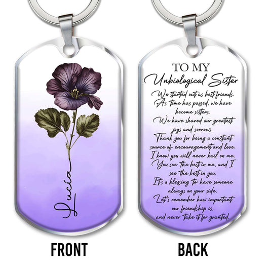 To My Unbiological Sister With Pansy Flower Keychain