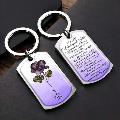 To My Unbiological Sister With Pansy Flower Keychain