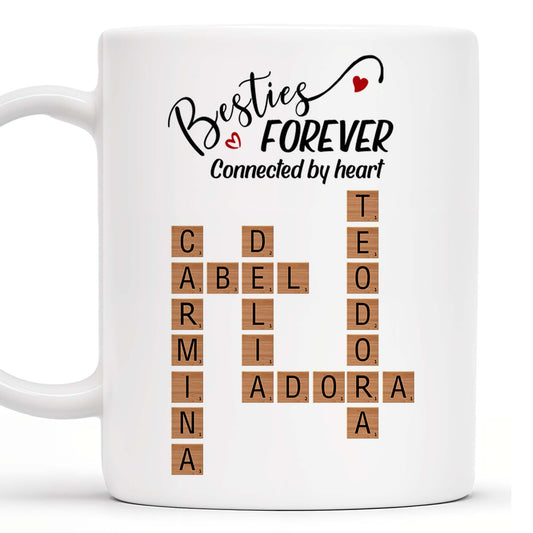 Besties Forever Connected By Heart Mug With Heart And Scrabble Tiles