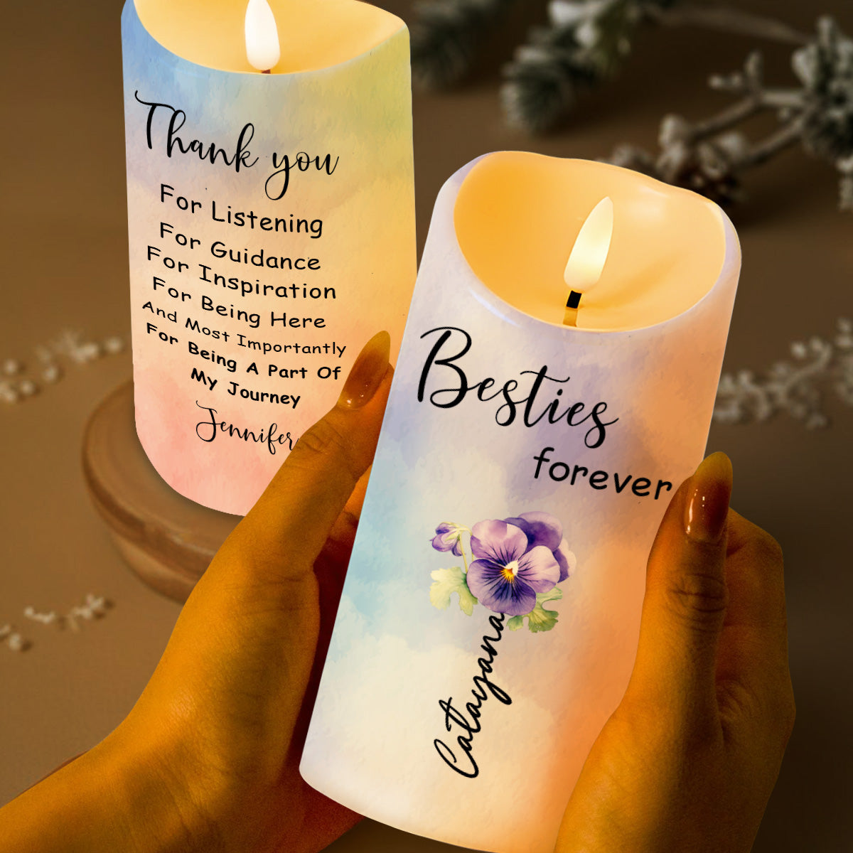 Besties Forever Floral LED Candle