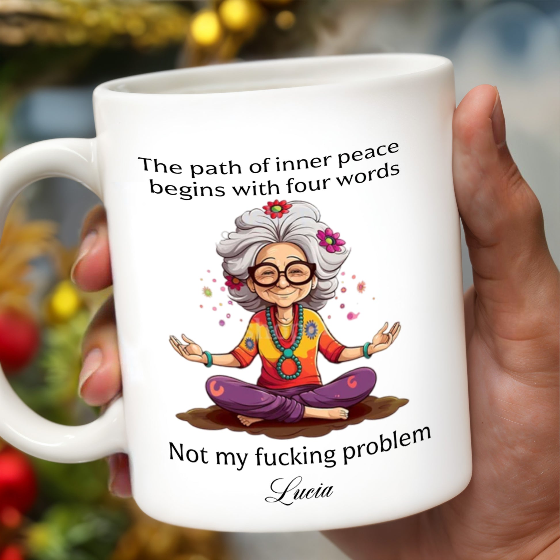 Path Of Inner Peace Begins Here, Vibrant Meditative Woman Mug