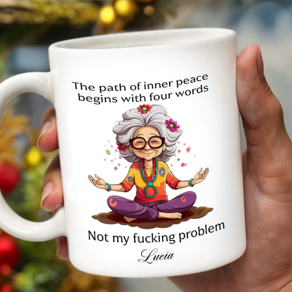 Path Of Inner Peace Begins Here, Vibrant Meditative Woman Mug
