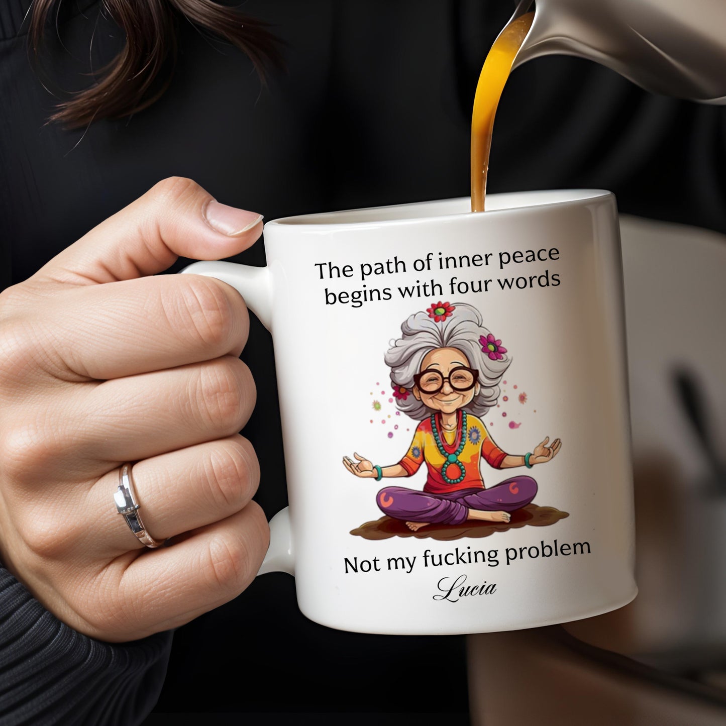 Path Of Inner Peace Begins Here, Vibrant Meditative Woman Mug