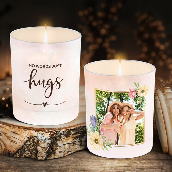 No Words Just Hugs Candle With Flowers And Photo Frame