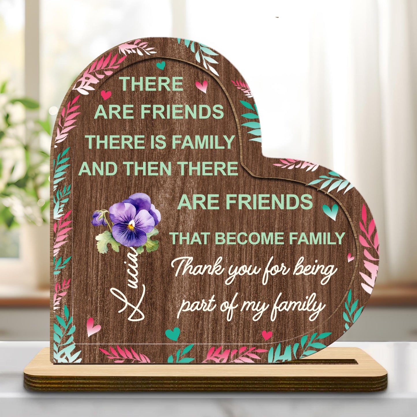 Thank You For Being Part Of My Family Plaque With Heart And Flowers