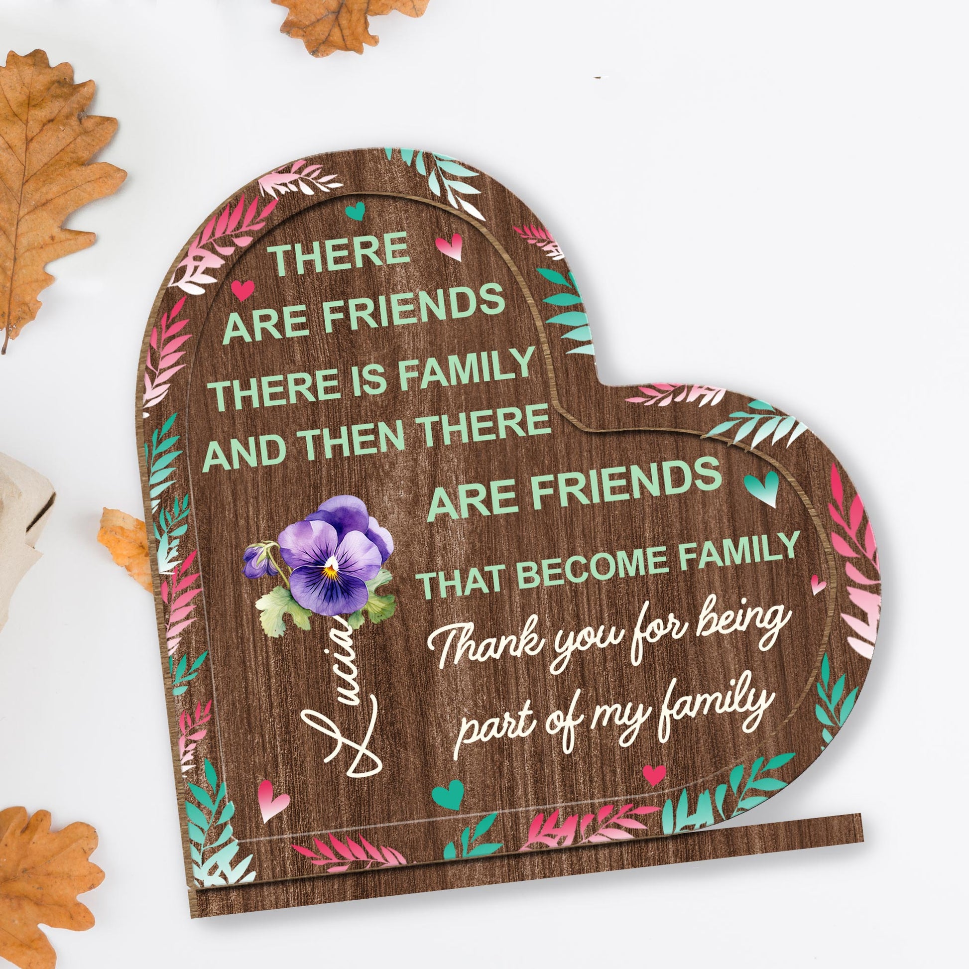 Thank You For Being Part Of My Family Plaque With Heart And Flowers