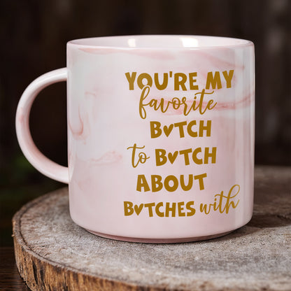 Favorite To Talk About Others With Cartoon Friends Design - Personalized Custom Pink Marble Mug - BST138_PMAM