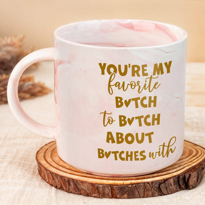 Favorite To Talk About Others With Cartoon Friends Design - Personalized Custom Pink Marble Mug - BST138_PMAM