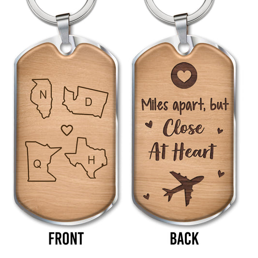 Miles Apart But Close At Heart Keychain With State Outlines - Personalized Custom Keychain - BST142_KCH