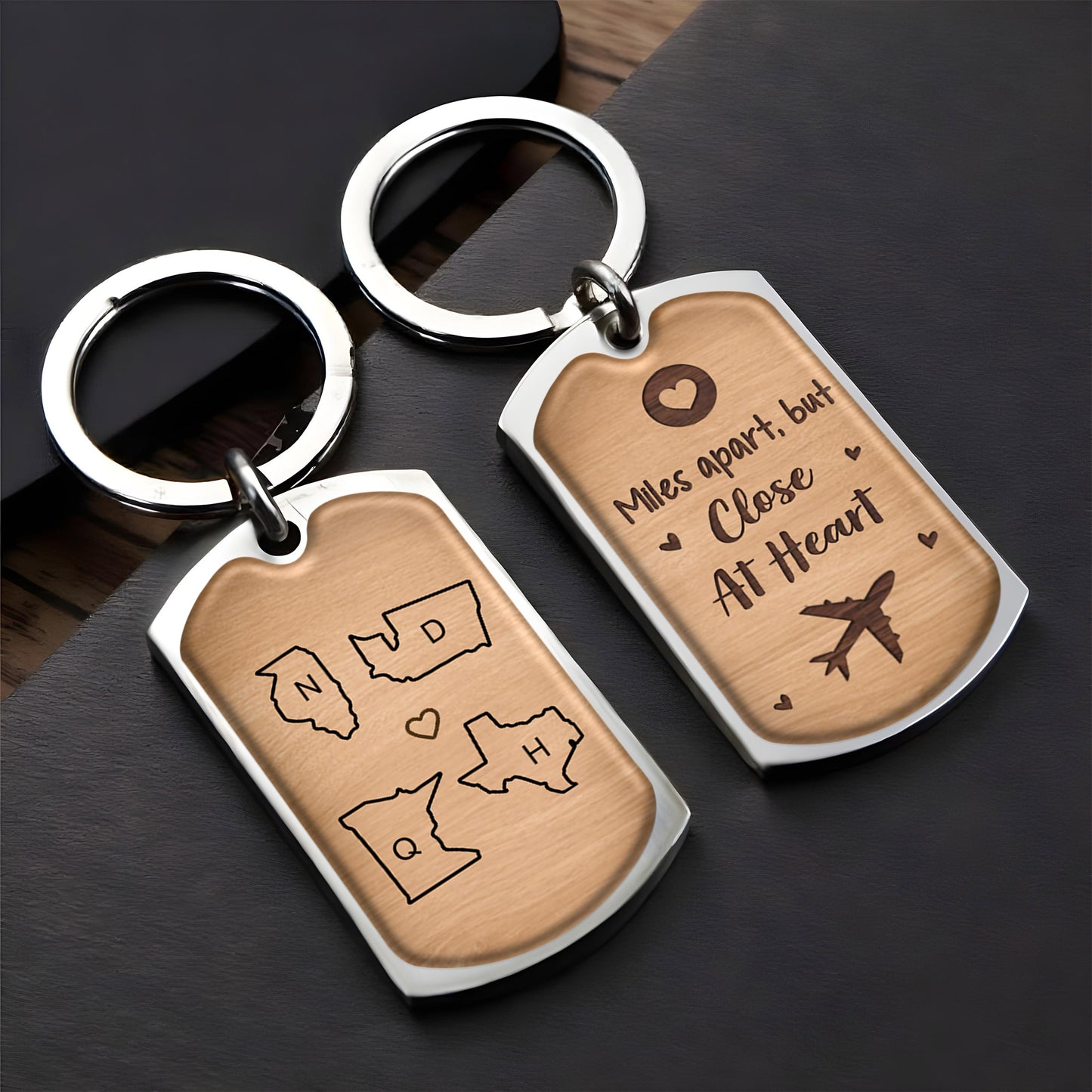 Miles Apart But Close At Heart Keychain With State Outlines - Personalized Custom Keychain - BST142_KCH