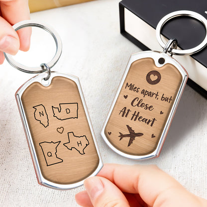 Miles Apart But Close At Heart Keychain With State Outlines - Personalized Custom Keychain - BST142_KCH
