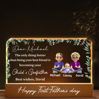 Dear Michael, The Only Thing Better Than Being Your Best Friend Is Becoming Your Child's Godfather, Family and Leaves - Personalized LED Night Light With Wooden Base - BST145_LEWO