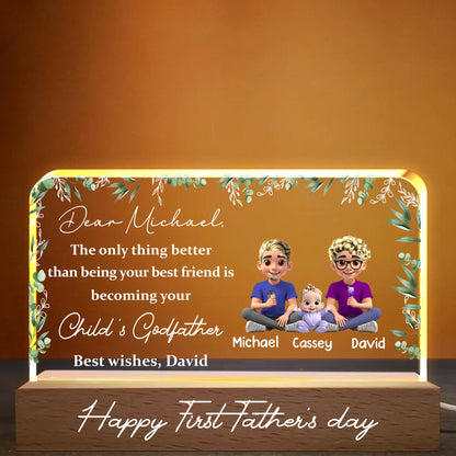 Dear Michael, The Only Thing Better Than Being Your Best Friend Is Becoming Your Child's Godfather, Family and Leaves - Personalized LED Night Light With Wooden Base - BST145_LEWO