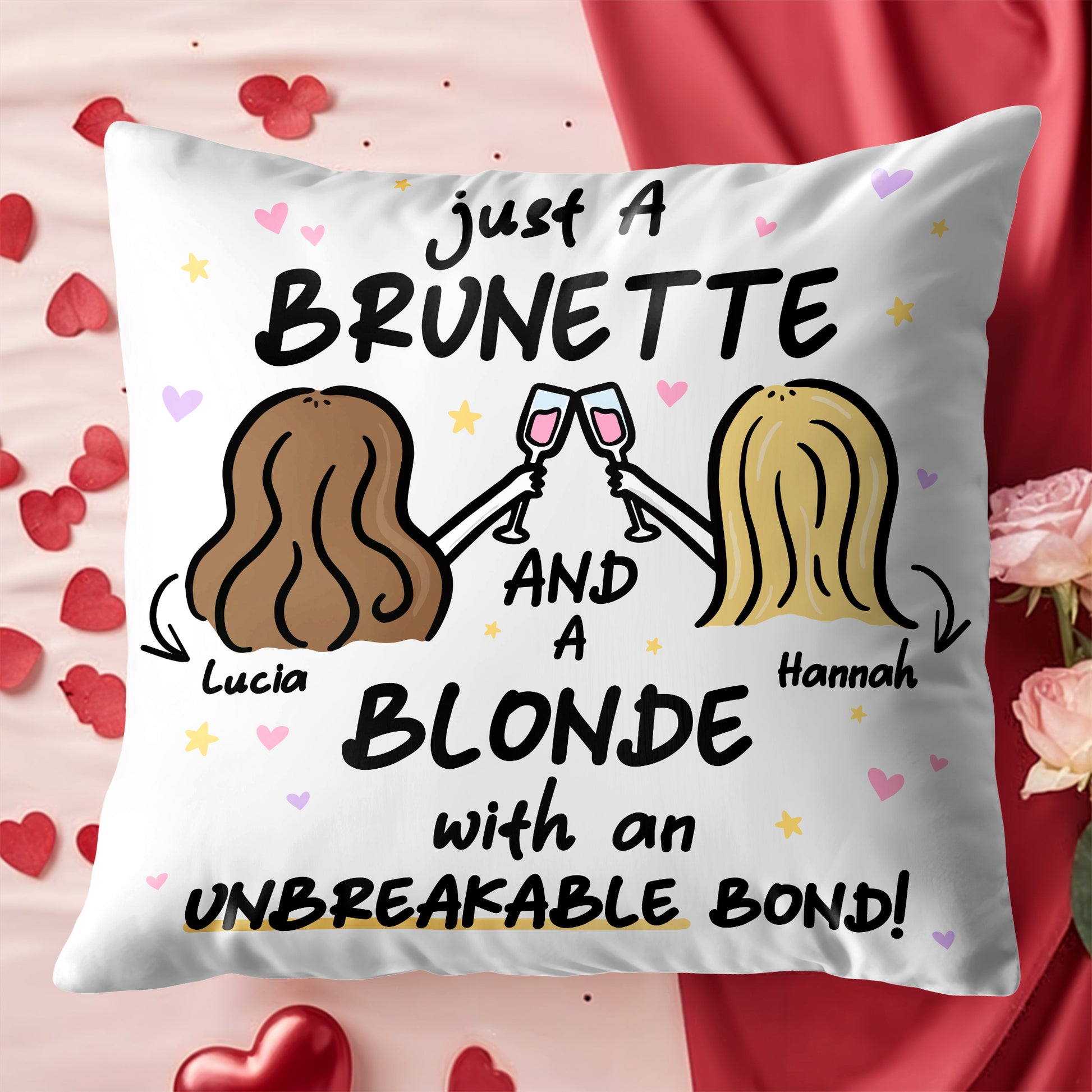Brunette And Blonde With An Unbreakable Bond Pillow