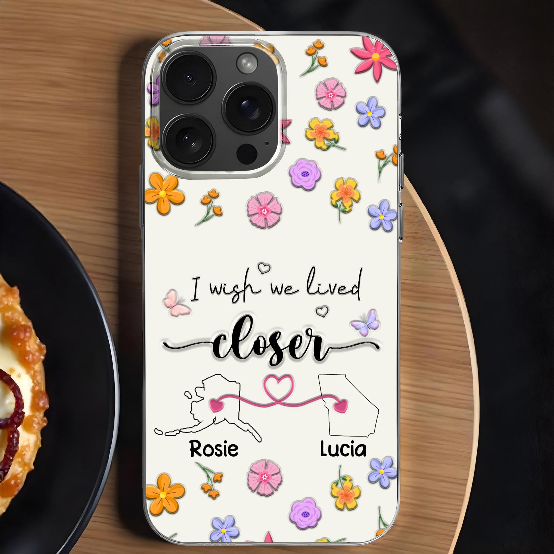 I Wish We Lived Closer With Flowers and Map Outline