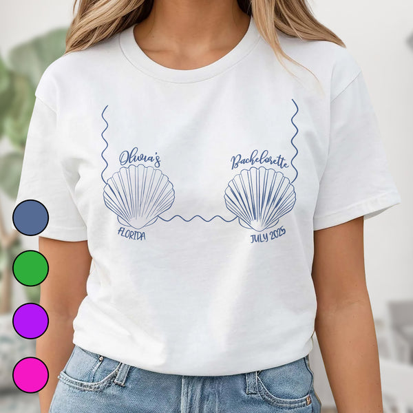Coquillages et vagues pour enterrement de vie de jeune fille à la plage – T-shirt et sweat à capuche unisexe personnalisé – BST173_WBAS