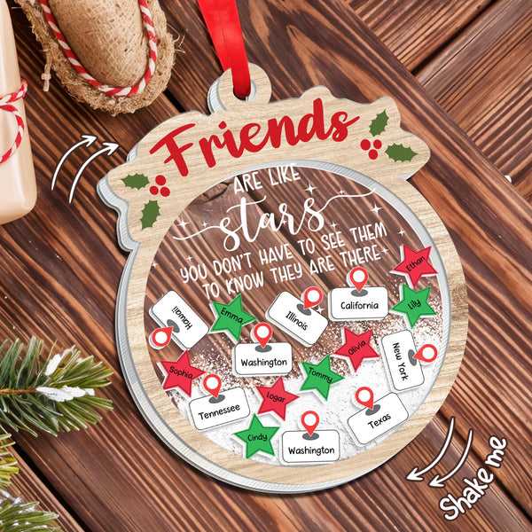 Friends Are Like Stars, Shake-Me Map Ornament With Heart Pins