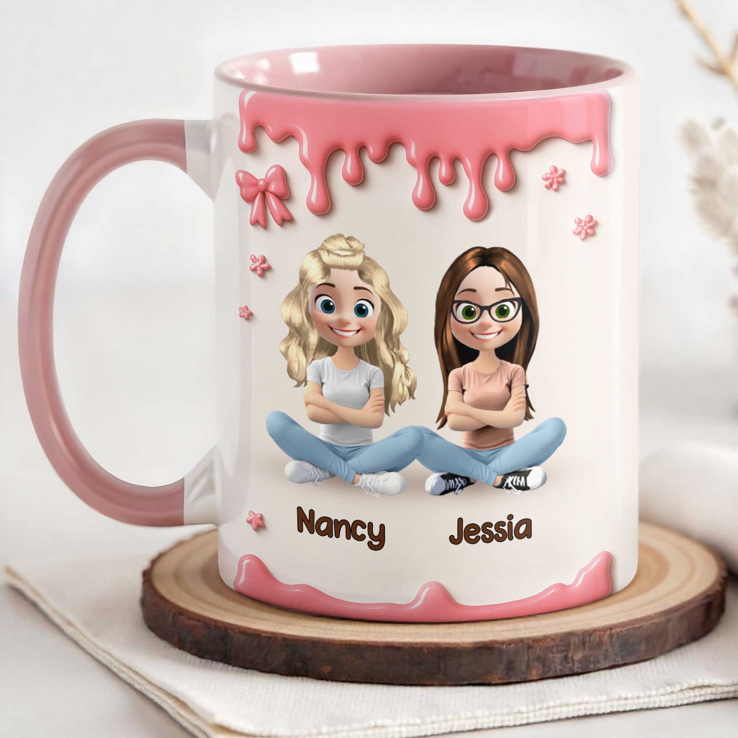 Tasse personnalisée avec des amis de dessin animé et un motif de peinture qui coule - Tasse personnalisée avec accents - BST191_AMUG