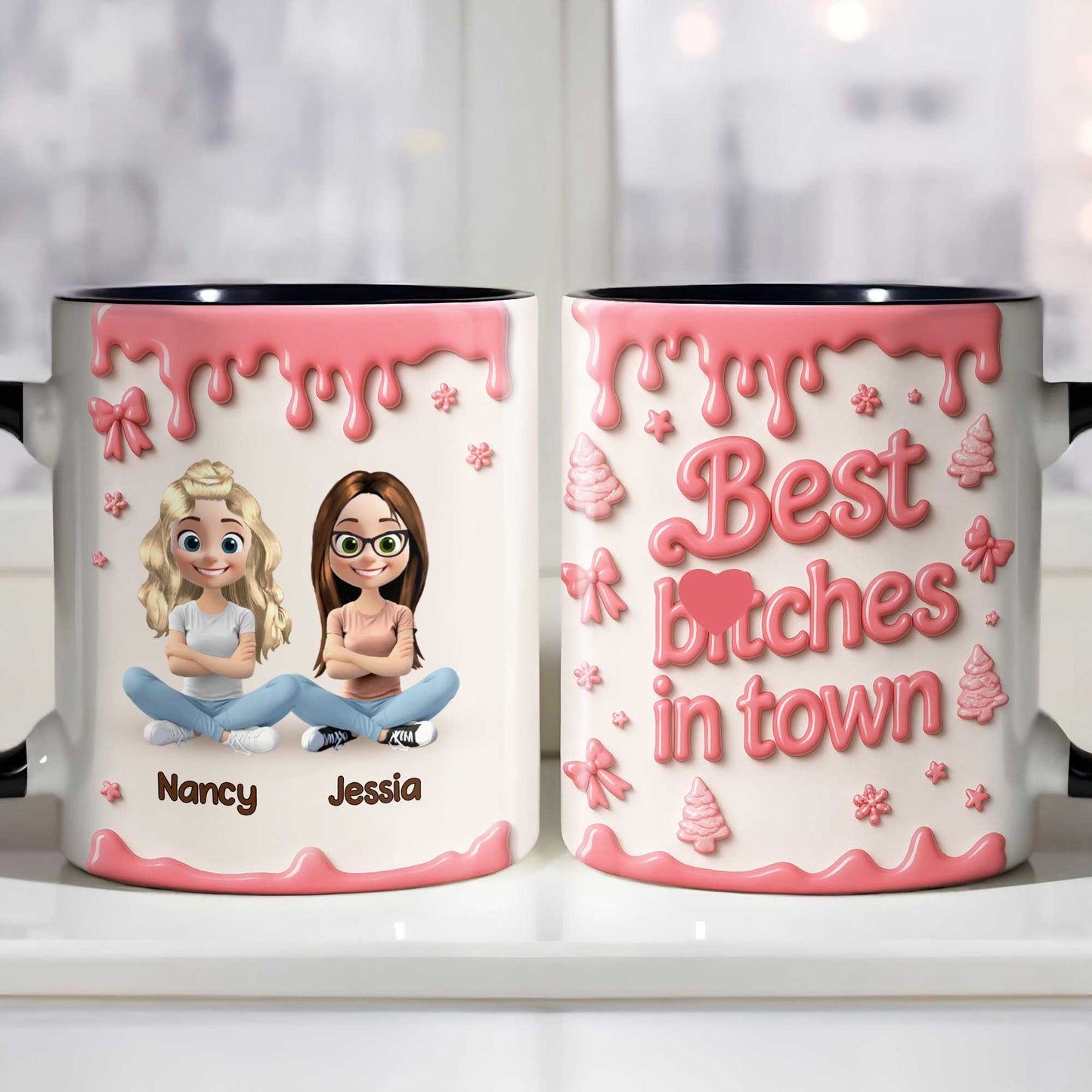 Tasse personnalisée avec des amis de dessin animé et un motif de peinture qui coule - Tasse personnalisée avec accents - BST191_AMUG