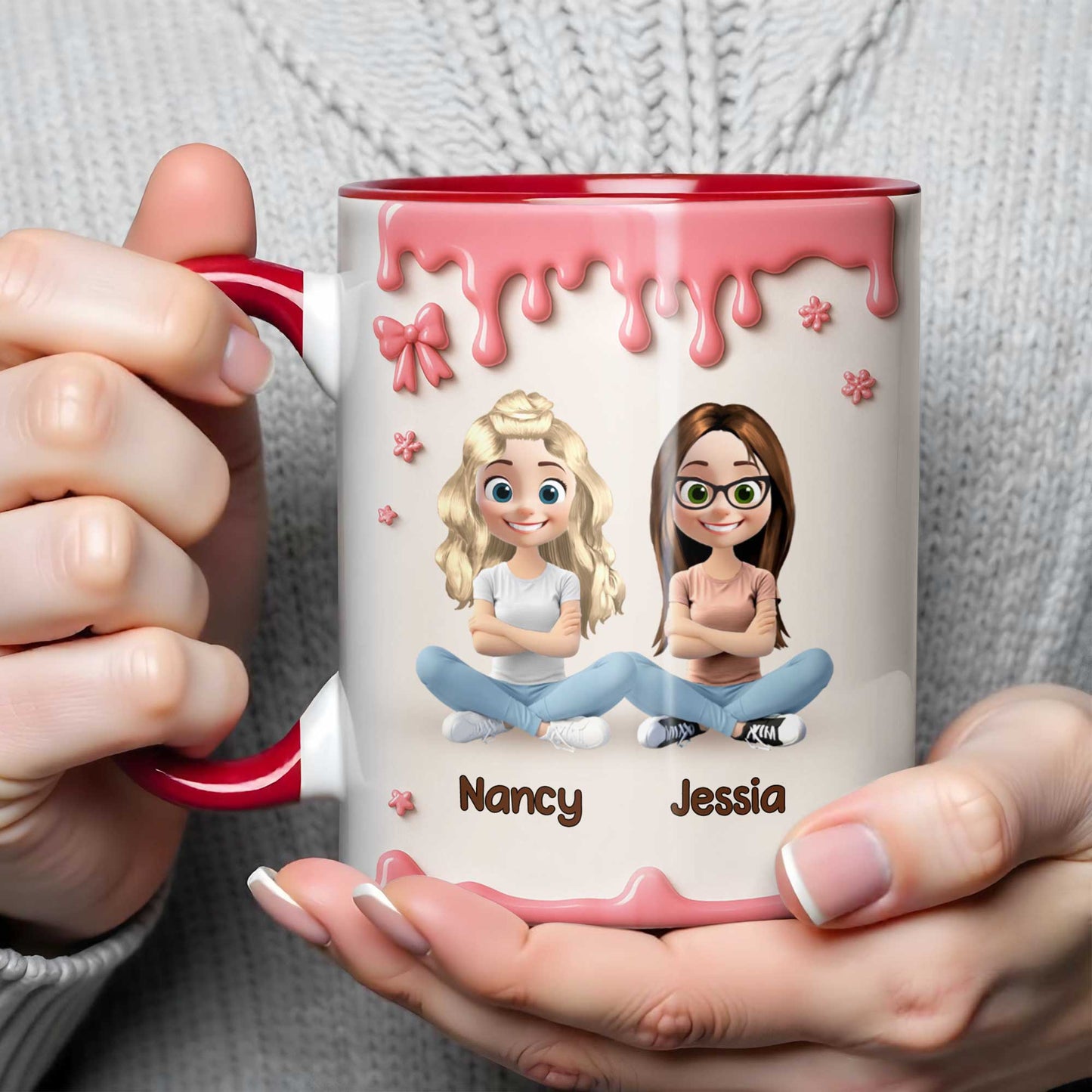 Tasse personnalisée avec des amis de dessin animé et un motif de peinture qui coule - Tasse personnalisée avec accents - BST191_AMUG