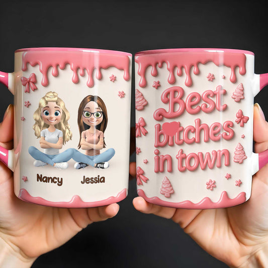 Personalized Mug With Cartoon Friends And Dripping Paint Design - Personalized Custom Accent Mug - BST191_AMUG