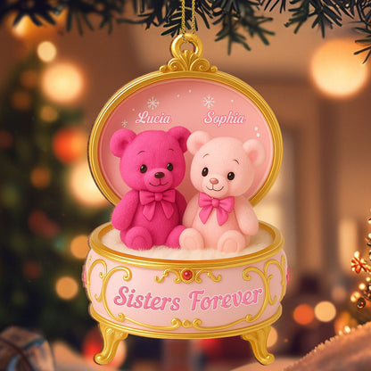 Sister Forever Teddy Bears Music Box - Personalized Custom Wood Ornament, Custom Shaped - BST203_WDO