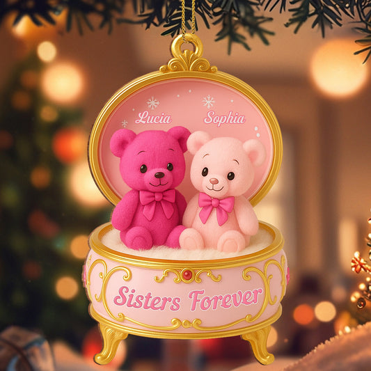 Sister Forever Teddy Bears Music Box - Personalized Custom Wood Ornament, Custom Shaped - BST203_WDO