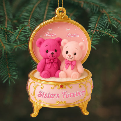 Sister Forever Teddy Bears Music Box - Personalized Custom Wood Ornament, Custom Shaped - BST203_WDO