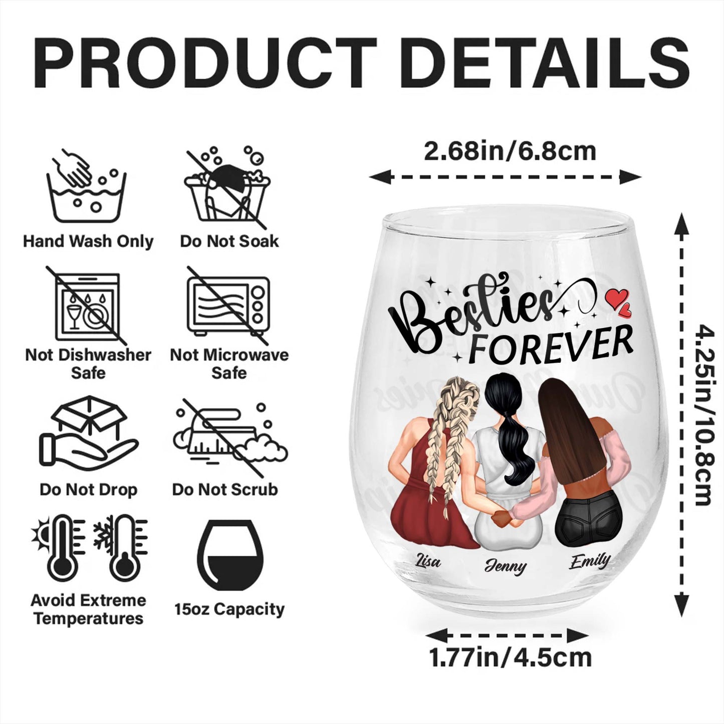 Besties Forever, Friendship Theme Wine Glass