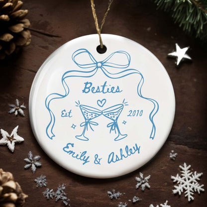 Besties Est Martini Glasses and Bow Ornament