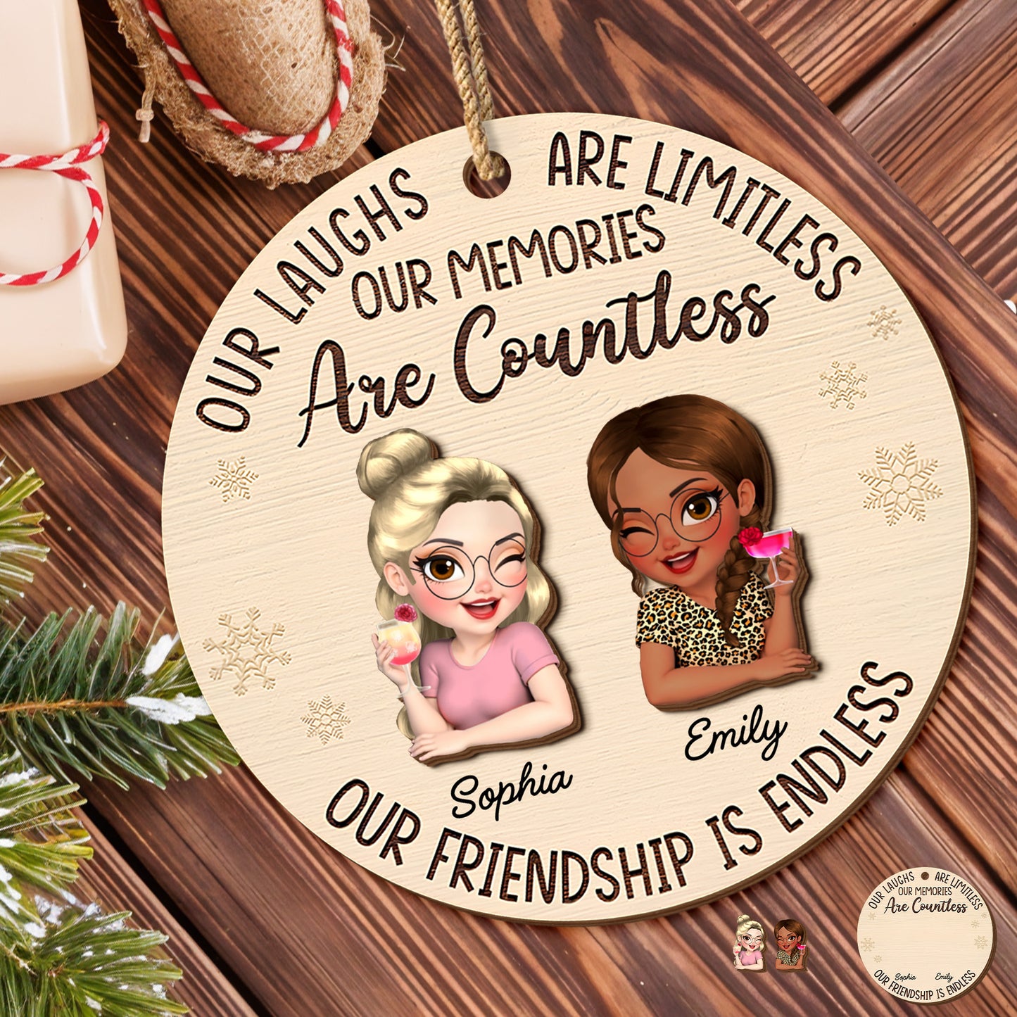 Our Laughs Are Limitless, Cartoon Figures Ornament - Personalized Double Layer Wood Ornament - BST241_DWO