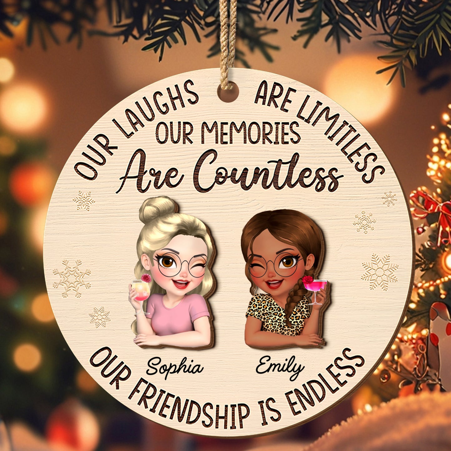 Our Laughs Are Limitless, Cartoon Figures Ornament - Personalized Double Layer Wood Ornament - BST241_DWO