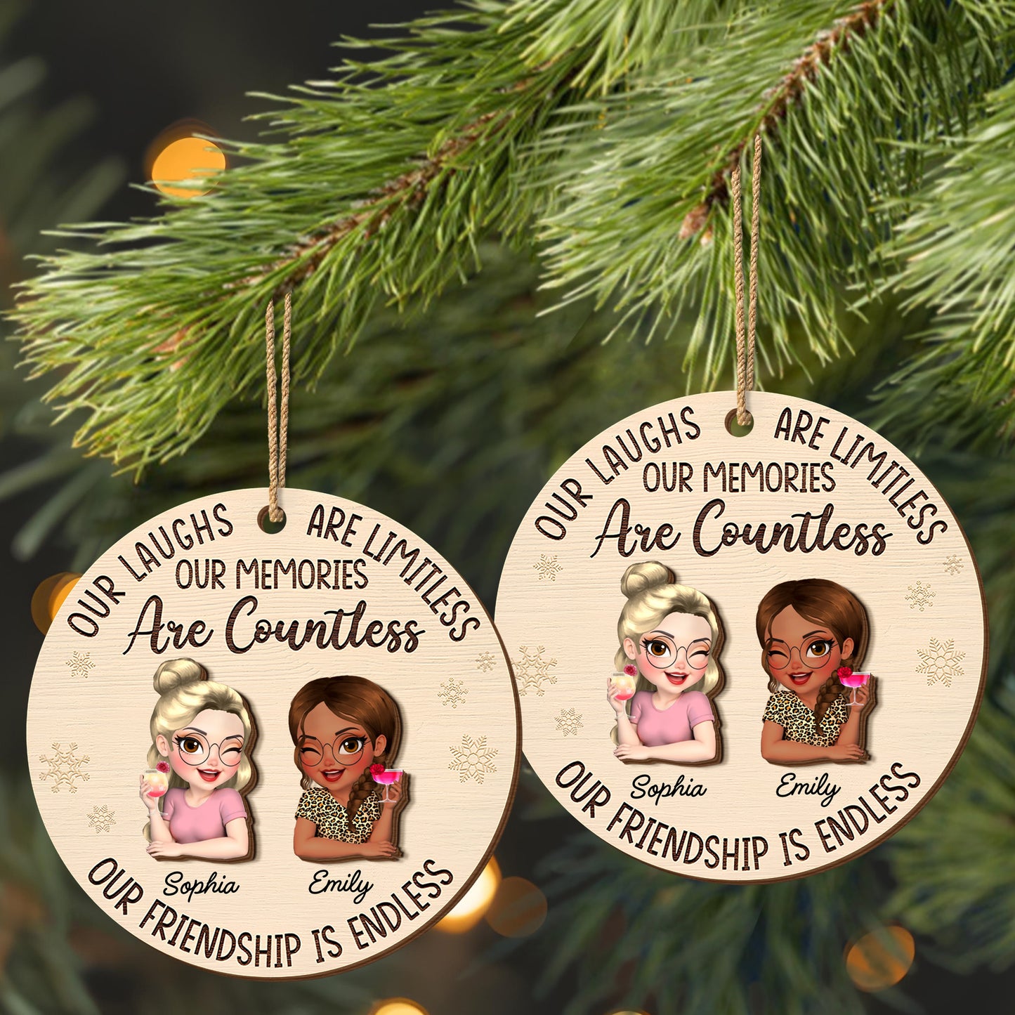 Our Laughs Are Limitless, Cartoon Figures Ornament - Personalized Double Layer Wood Ornament - BST241_DWO