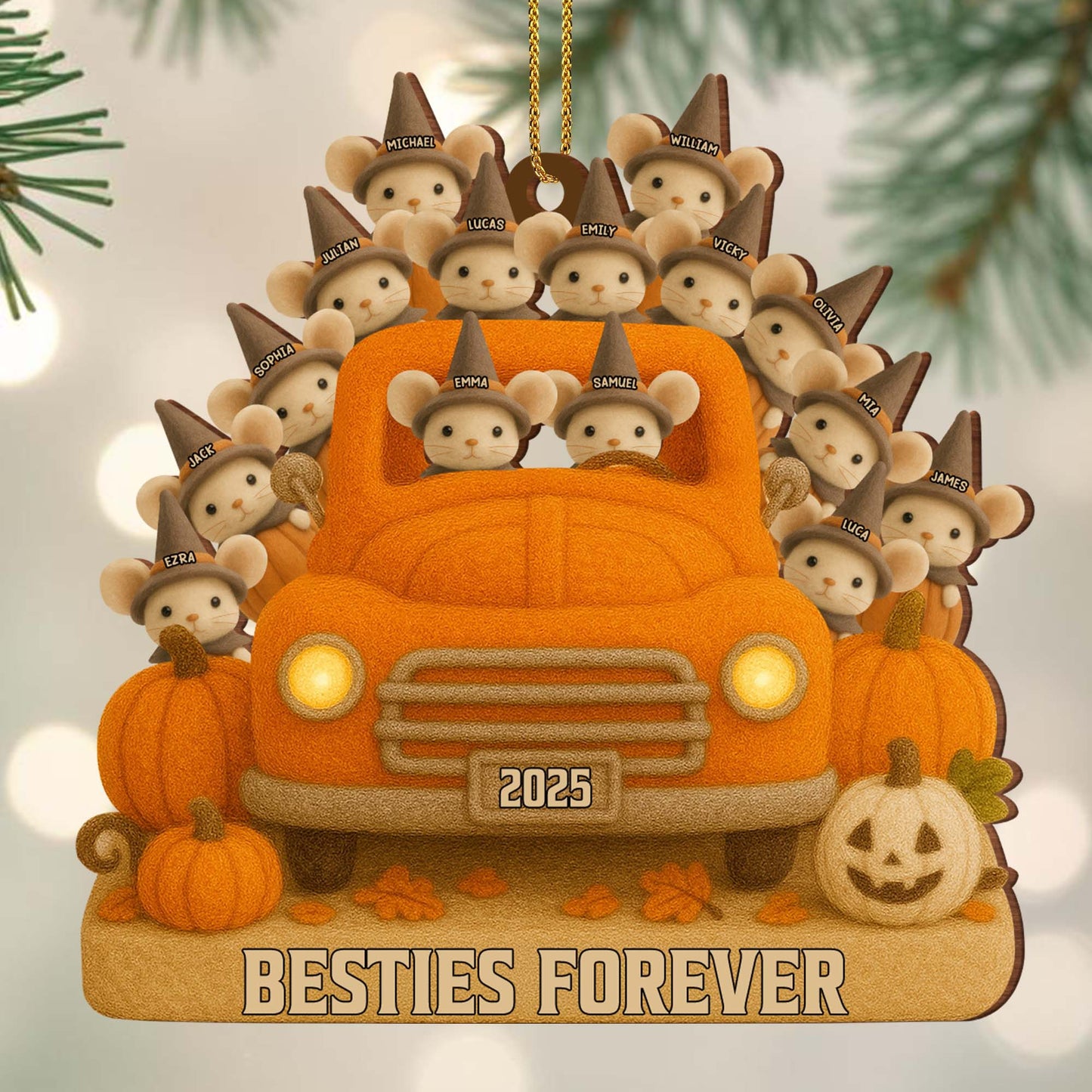 Besties Forever With Cute Mice And Pumpkin Truck