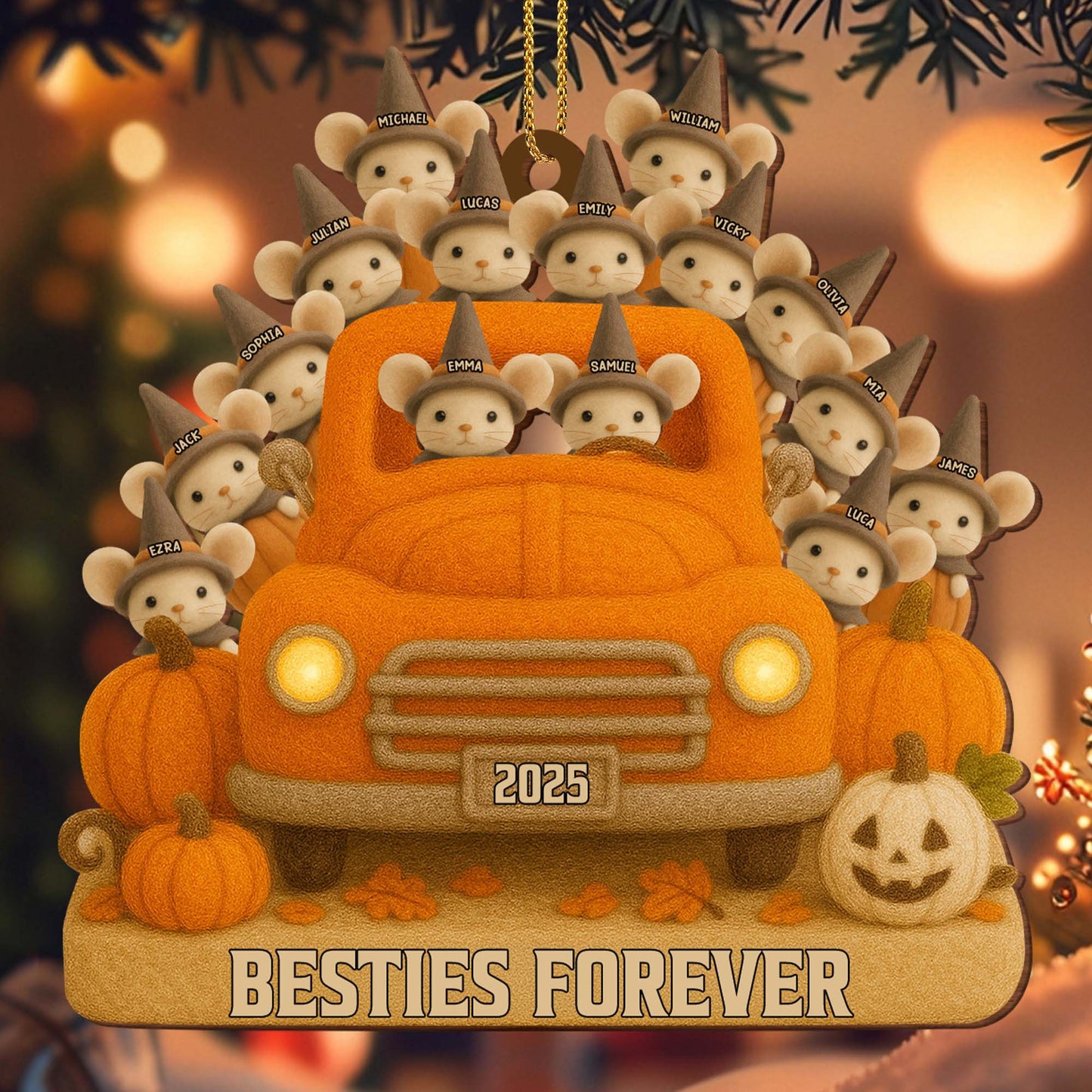 Besties Forever With Cute Mice And Pumpkin Truck