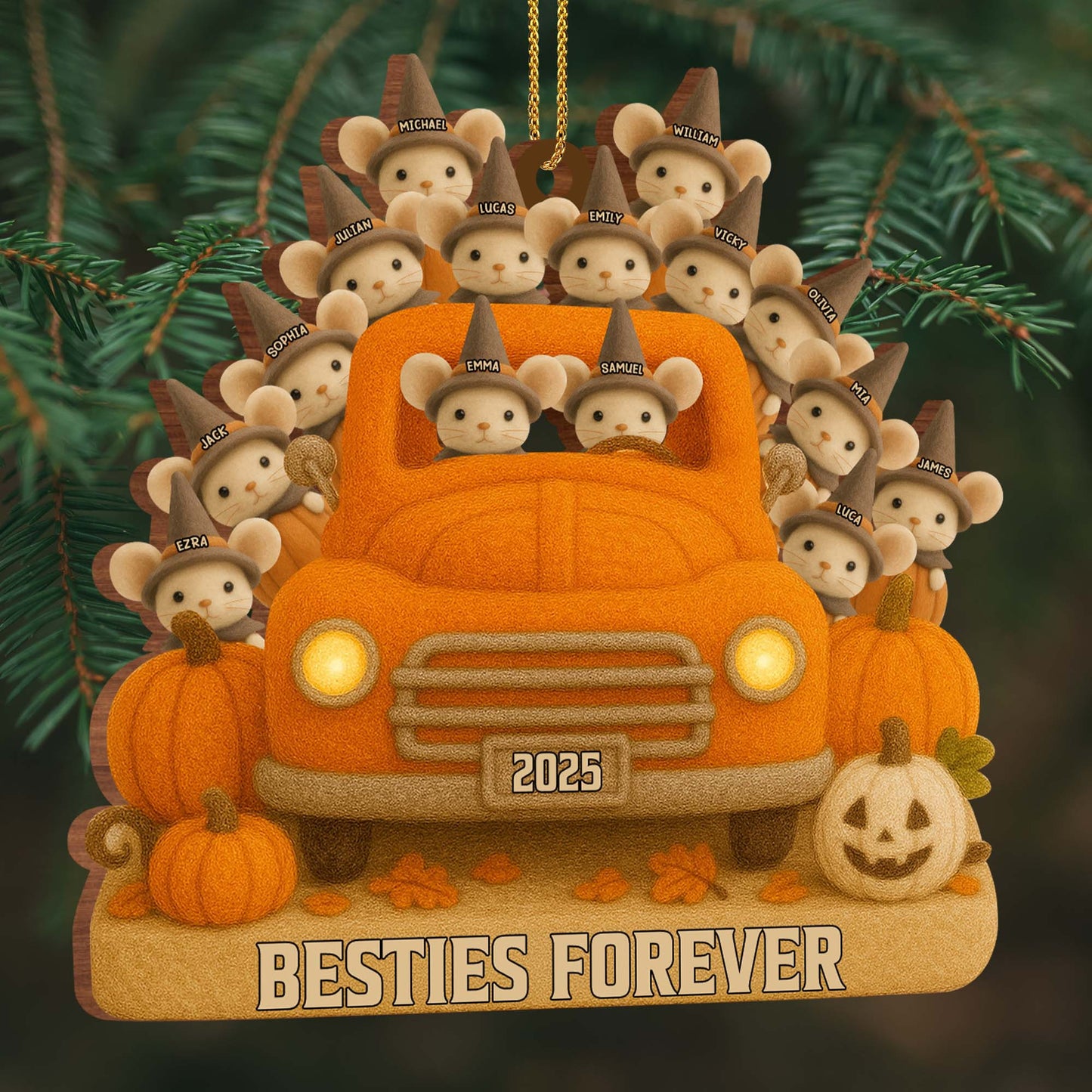 Besties Forever With Cute Mice And Pumpkin Truck