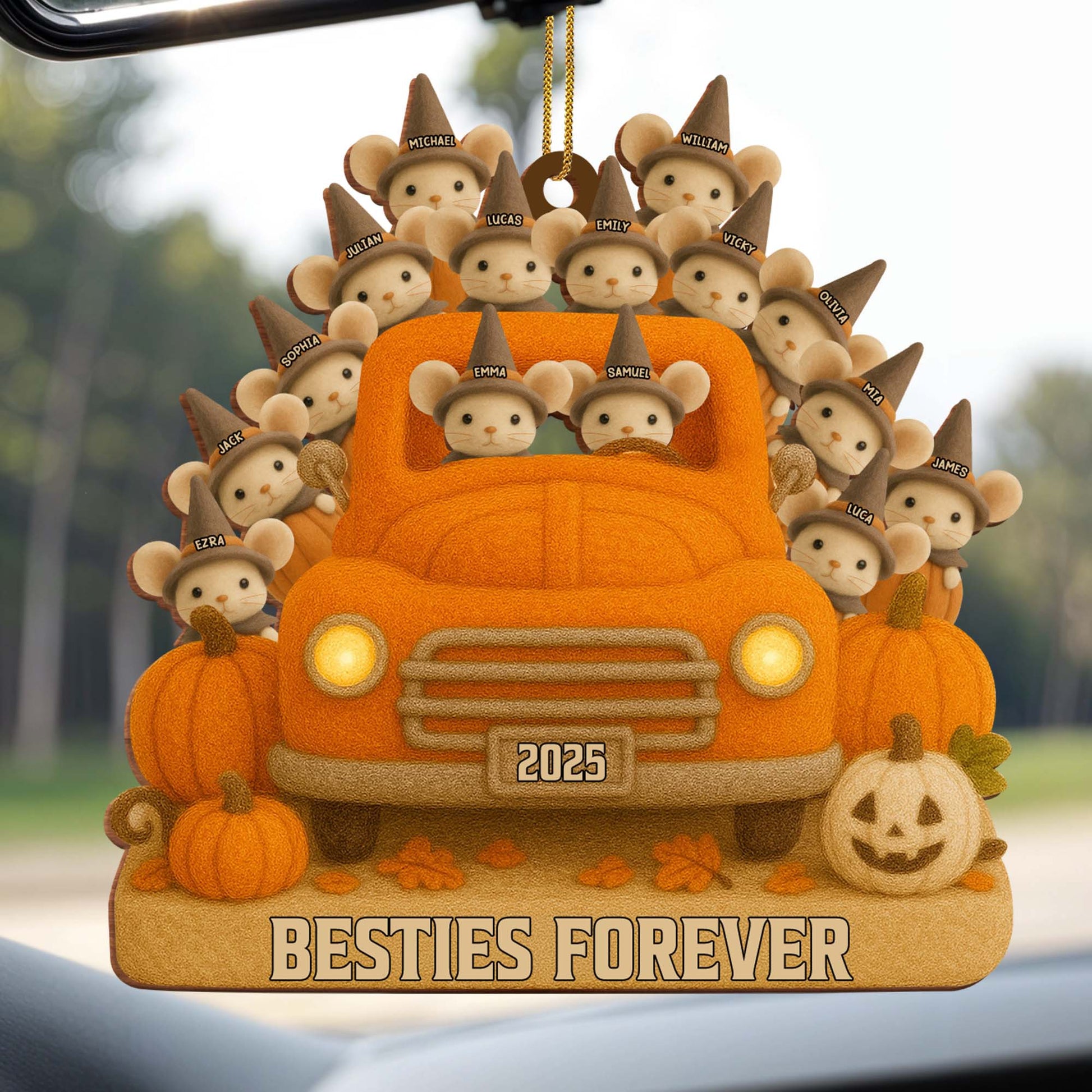 Besties Forever With Cute Mice And Pumpkin Truck