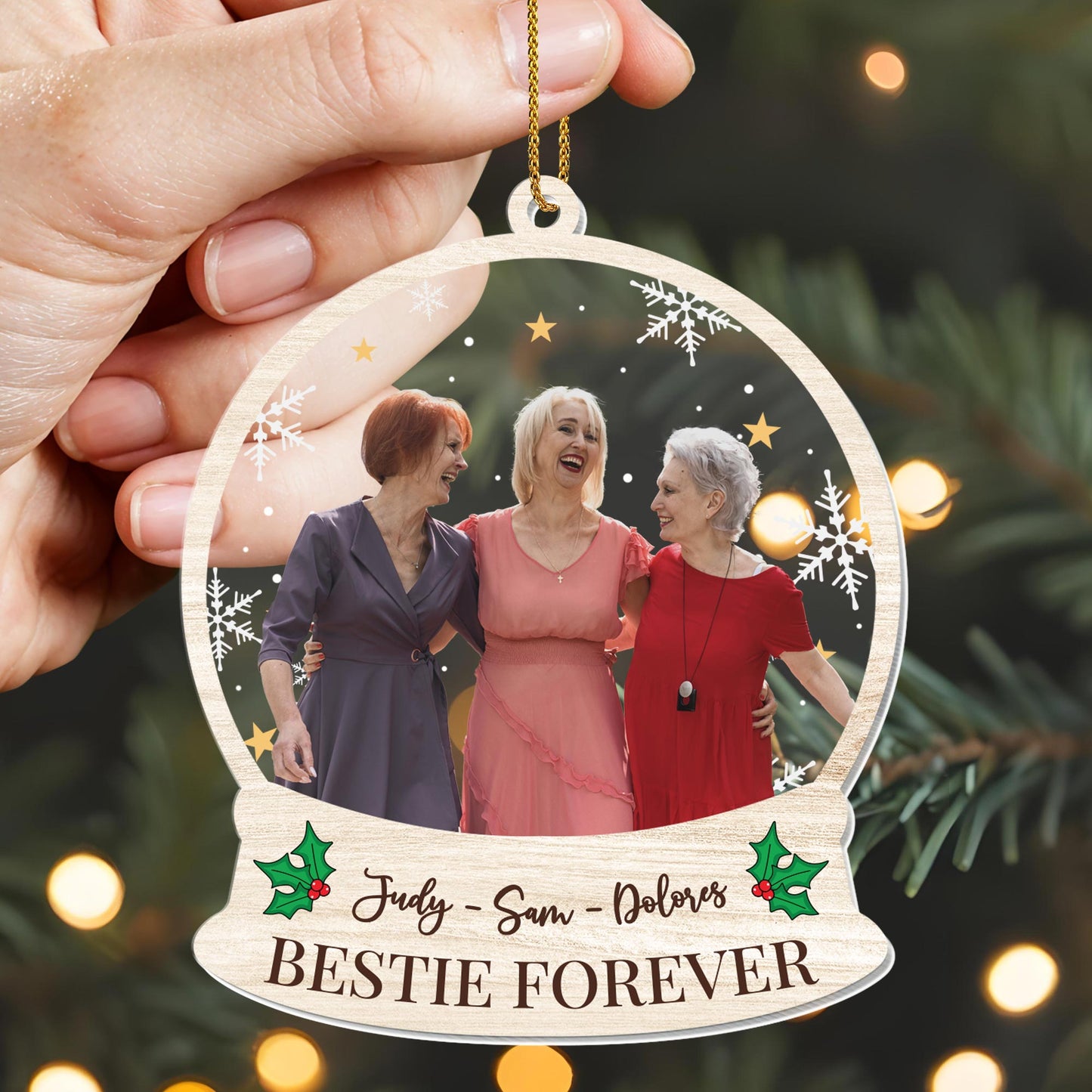 Bestie Forever With Snowflakes And Holly Leaves