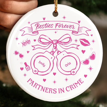 Partners In Crime With Handcuffs And Hearts - Personalized Custom Ceramic Ornament With Round Shape - BST282_RCE