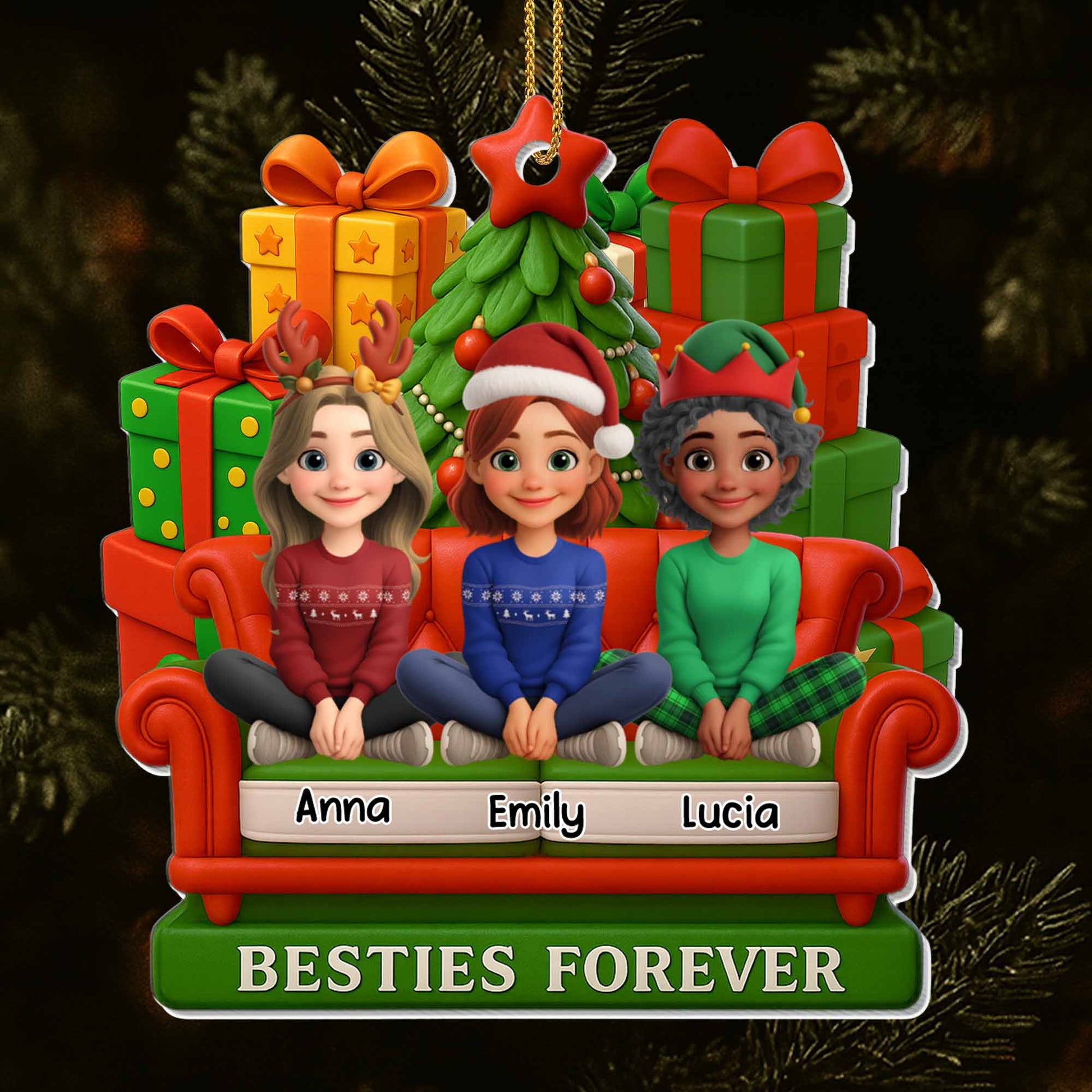 Besties Forever With Christmas Tree And Gifts