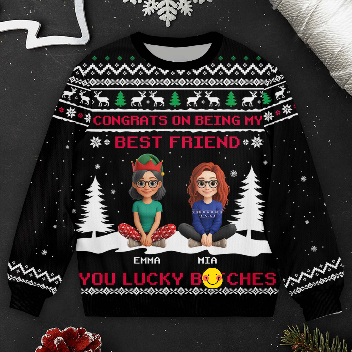 Congrats On Being My Best Friend With Christmas Theme - Personalized Custom Ugly Sweatshirt, Unisex Wool Jumper  - BST383_TWS