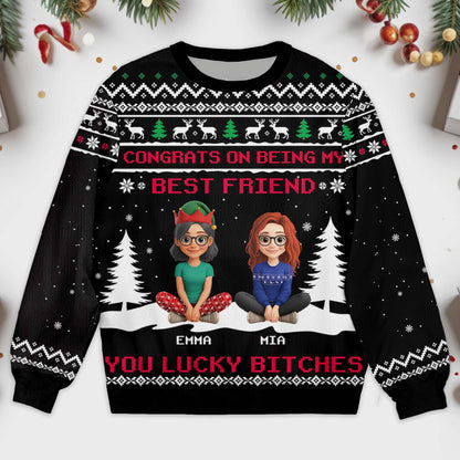 Congrats On Being My Best Friend With Christmas Theme - Personalized Custom Ugly Sweatshirt, Unisex Wool Jumper  - BST383_TWS