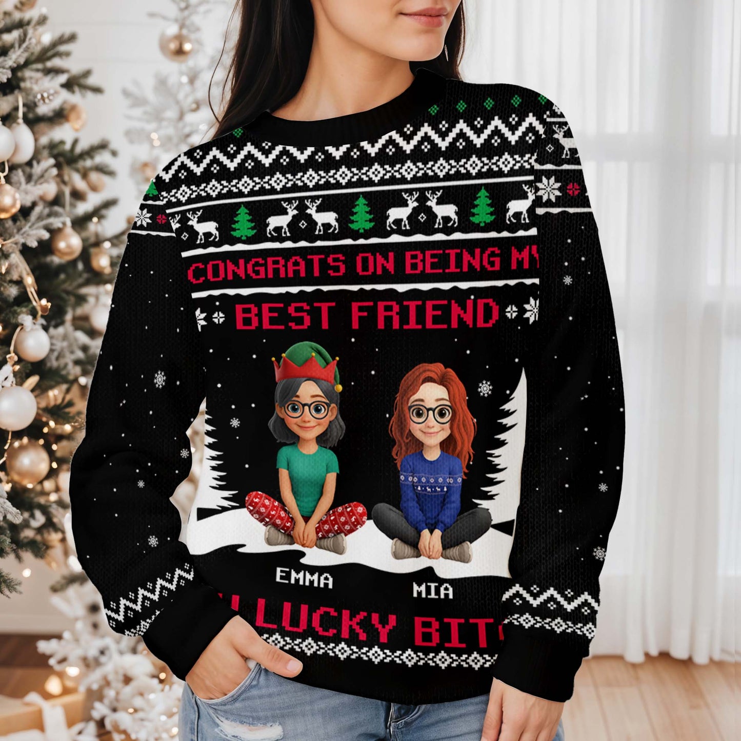 Congrats On Being My Best Friend With Christmas Theme - Personalized Custom Ugly Sweatshirt, Unisex Wool Jumper  - BST383_TWS