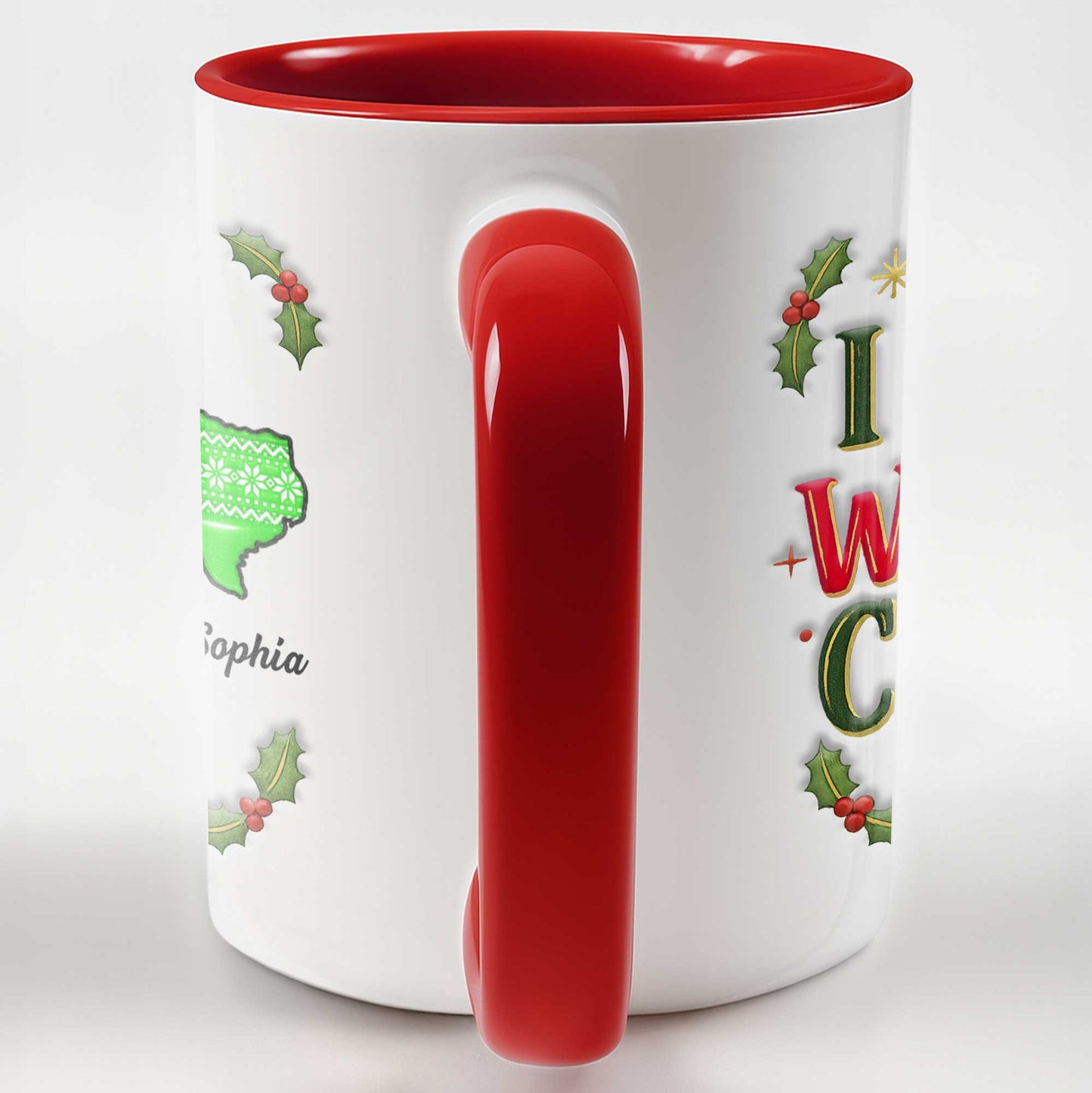 I Wish We Lived Closer Holly and Stars Mug - Personalized Custom Accent Mug - BST392_AMUG
