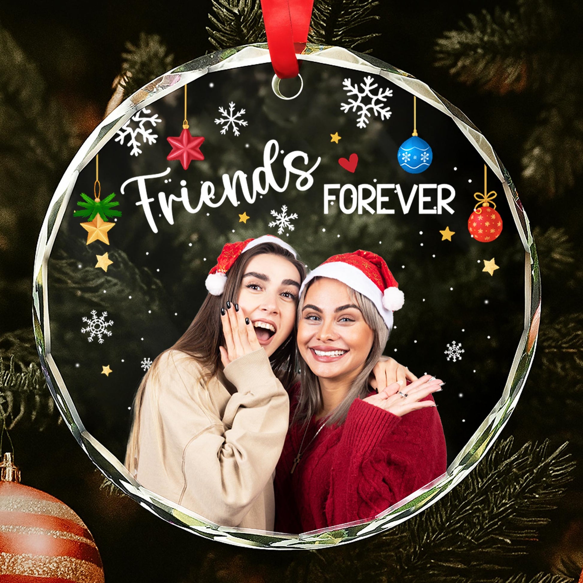 Besties Forever With Santa Hats And Christmas Decorations