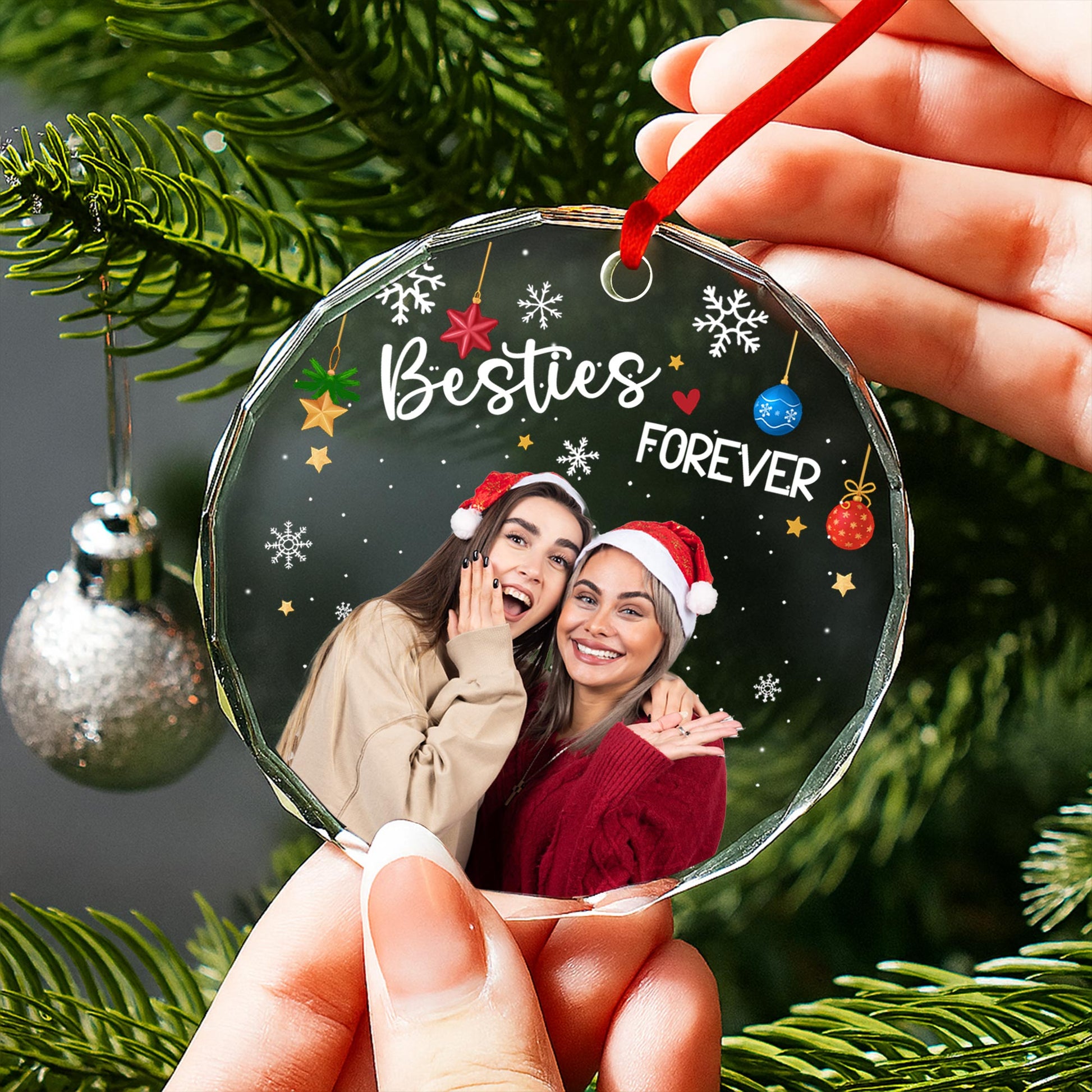 Besties Forever With Santa Hats And Christmas Decorations